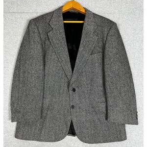 VTG Tweed Sport Coat 46R Grey Herringbone Wool Blazer Made in USA American Trend